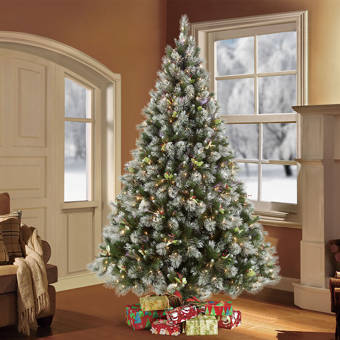 The Holiday Aisle Optic Winter Wonderland 7 5 Green Artificial Christmas Tree With 500 Clear And White Lights Wayfair