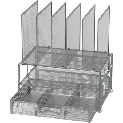 Mesh Desk Organizer With Sliding Drawer, Double Tray And 5 Upright Sections Inbox Zero