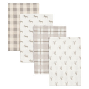 4 Piece Stag and Moose Flannel Blanket Set