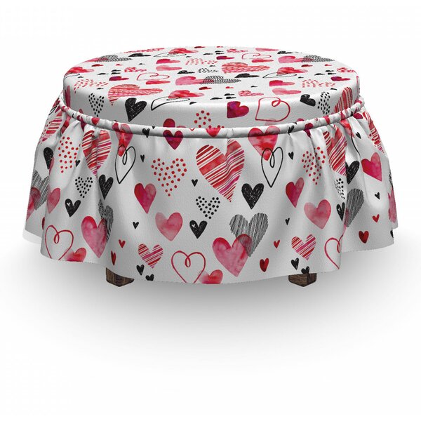 Valentines Doodle Heart Designs 2 Piece Box Cushion Ottoman Slipcover Set By East Urban Home