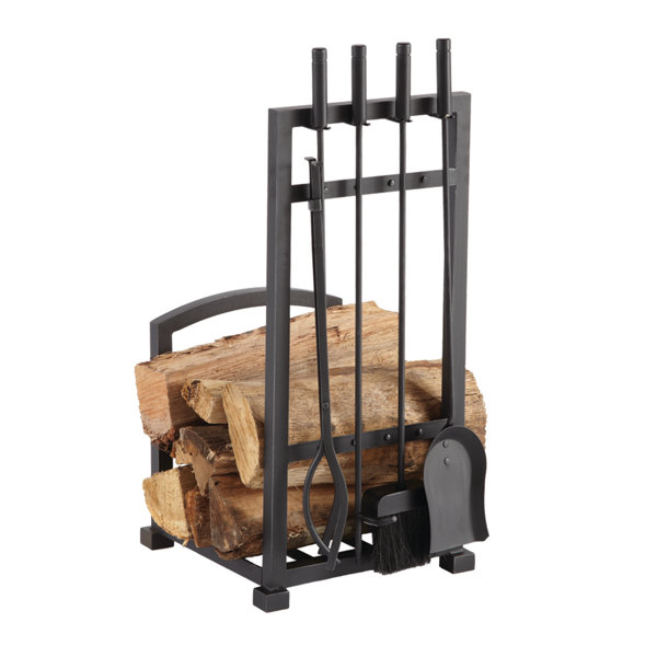 4 Piece Harper Fireplace Log Holder and Tool Set by Pleasant Hearth