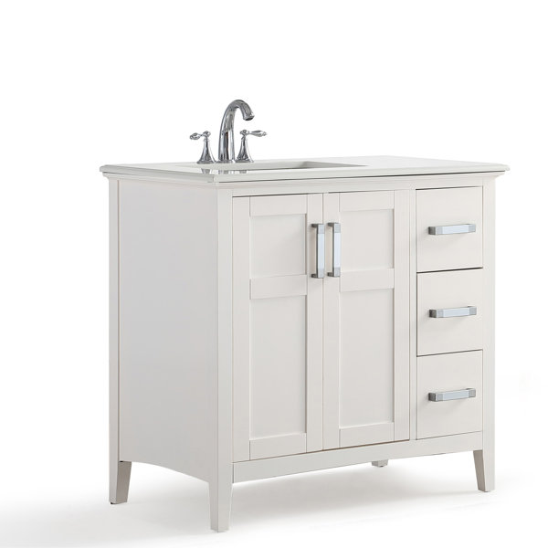 Winston Left Offset 37 Single Bathroom Vanity with Quartz Marble Top by Simpli Home