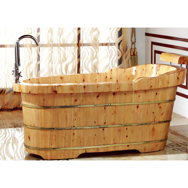 Cedar Wooden 61 x 29.5 Freestanding Soaking Bathtub by Alfi Brand
