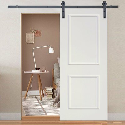Calhome Paneled Manufactured Wood Primed Classic Barn Door with Installation Hardware Kit