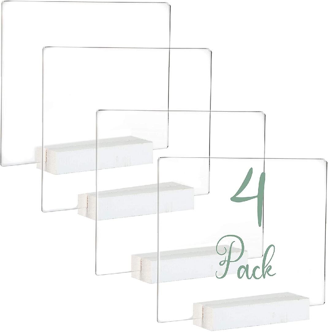 Small 5x6 Inch Blank Table Numbers Set for Wedding Acrylic Sign Holders with White Wood Stands 8 Pack