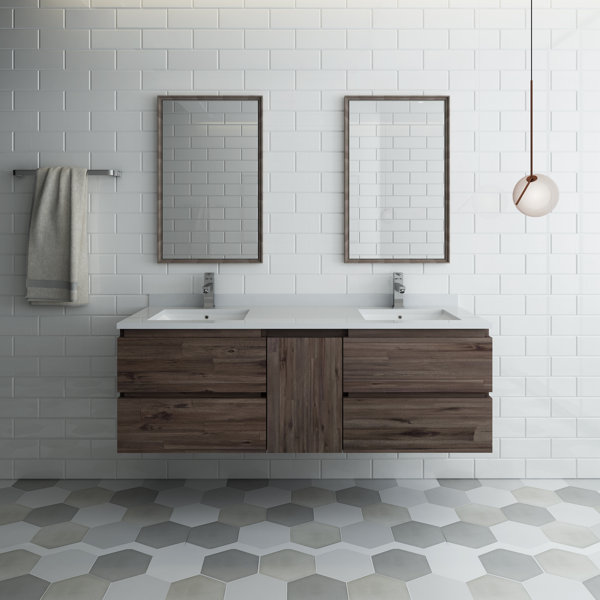 Fresca Formosa 60" Wall-Mounted Double Bathroom Vanity Set ...
