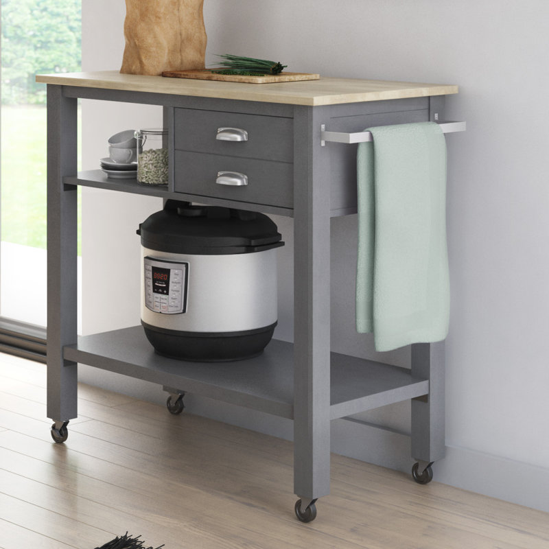 August Grove Newtowne Rolling Kitchen Cart with Solid Wood ...