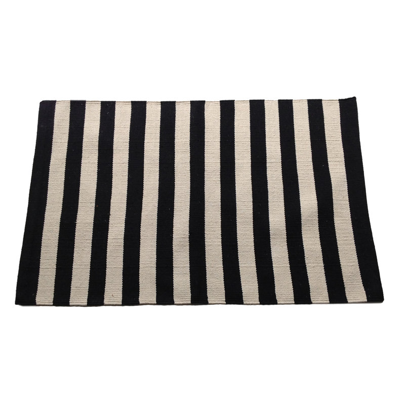 Narrow Black/Beige Stripe Area Rug