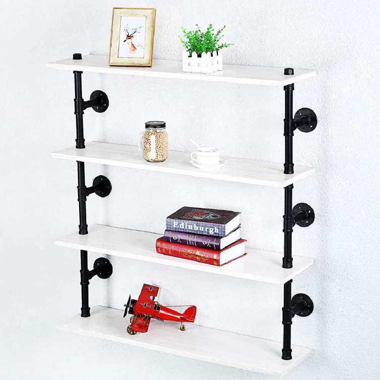 Industrial Pipe Shelf Real Wood Floating Shelves,RusticWall Shelf Bar Pipe  Shelving,Steampunk Pipe Shelves Wall Mounted,Metal Bookshelf Kitchen Wall  ...