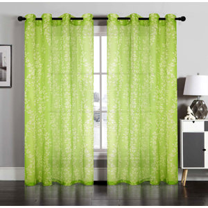 Nature/Floral Semi-Sheer Grommet Curtain Panels (Set of 2)