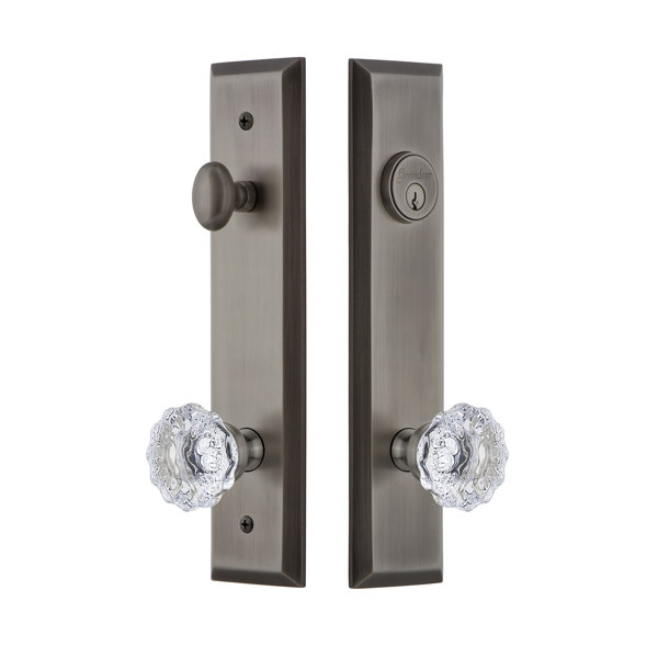 Fifth Avenue Tall Plate Single Cylinder One Piece Knobset with Fontainebleau Knob by Grandeur