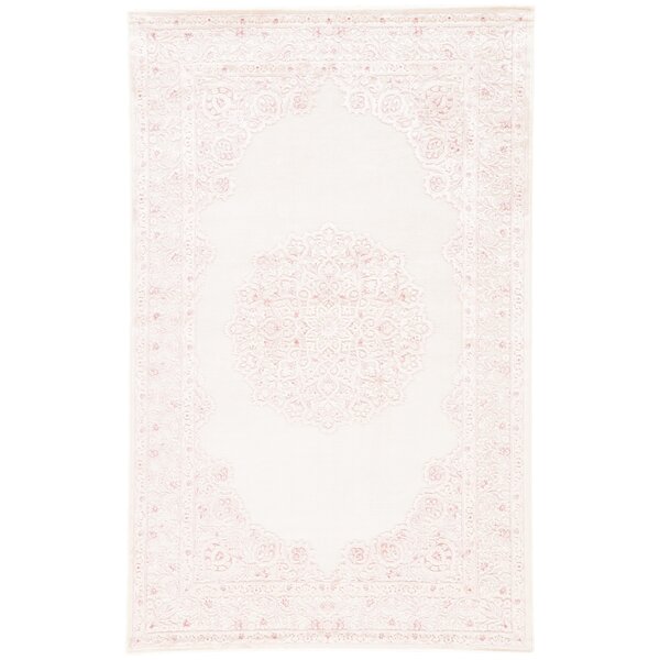 Fontanne Machine-Woven Chenille Ivory/Baby Pink Area Rug by Bungalow Rose