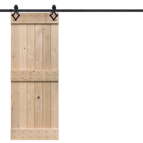 BarnWood Mid Rail Plank Wood 2 Panel Beige Interior Barn Door by Barndoorz