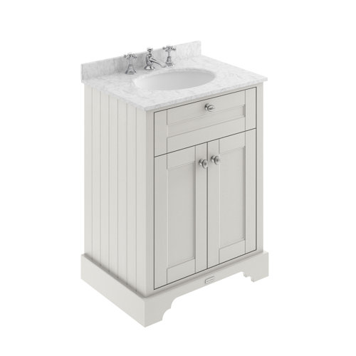 Park Lane Worcester Timeless Sand Floor Standing Vanity Unit & 3 Tap Hole Basin Grey Marble 600mm