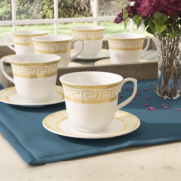 Tod Greek Key Tea Cup and Saucer Set (Set of 6) by Bloomsbury Market