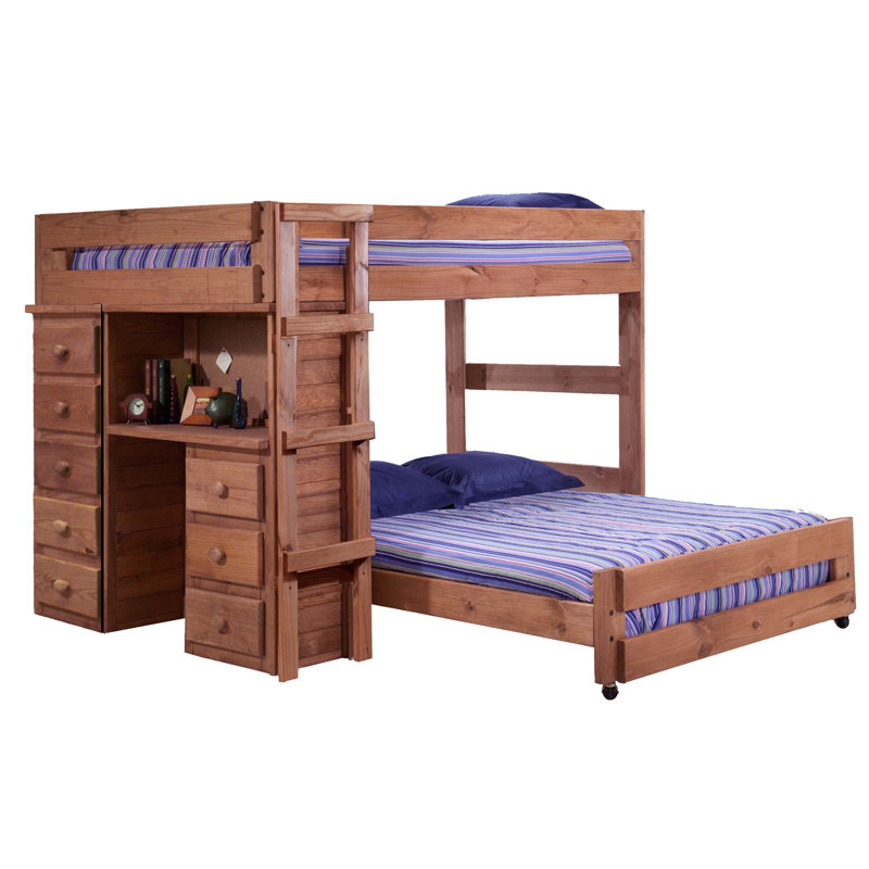 wood bunk bed with desk and drawers