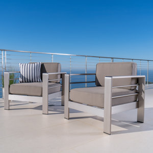 Durbin Outdoor Aluminum Arm Chair with Cushion (Set of 2)