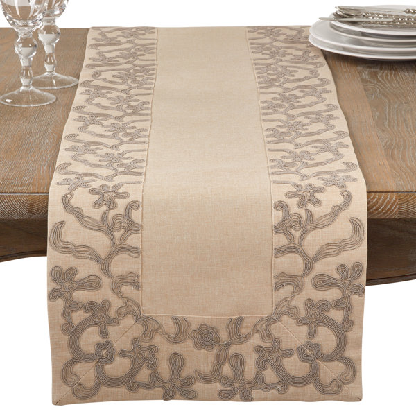 Arnt Floral Embroidered Flourish Border Trim Table Runner by One Allium Way