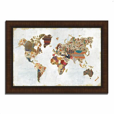 'Pattern World Map' Framed Graphic Art Print World Menagerie Format: Rustic Brown Framed, Size: 20