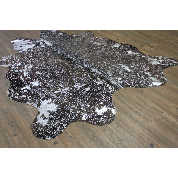 One-of-a-Kind Parikh Luxurious Hand-Woven Cowhide Silver/Black Area Rug by Union Rustic