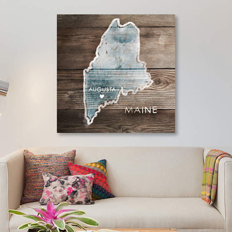 East Urban Home Maine Rustic Map Graphic Art Print On Canvas