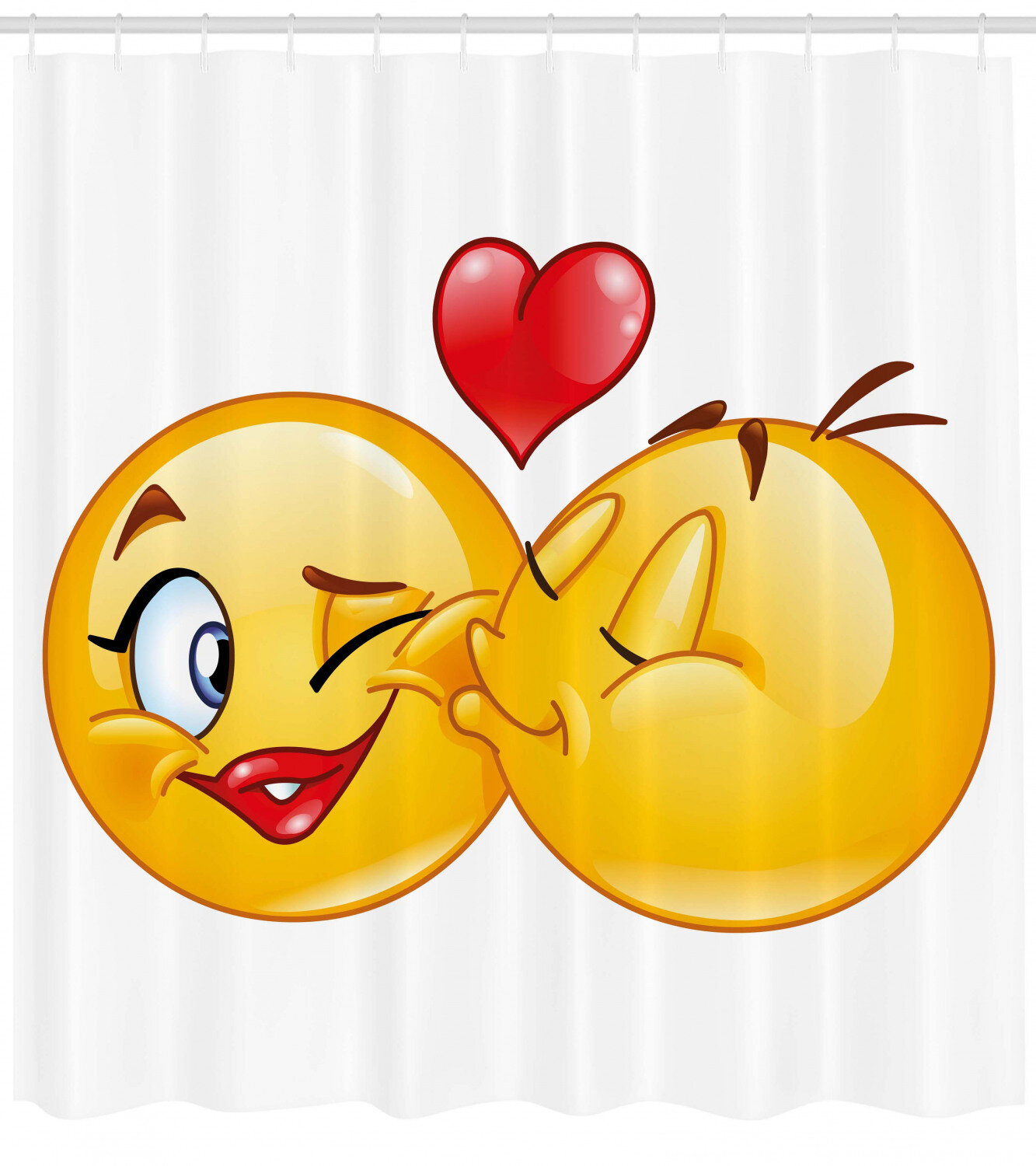 Ebern Designs Allangson Emoji Romantic Flirty Loving Smiley Faces Couple Kissing Eachother Hearts Image Art Print Single Shower Curtain Wayfair