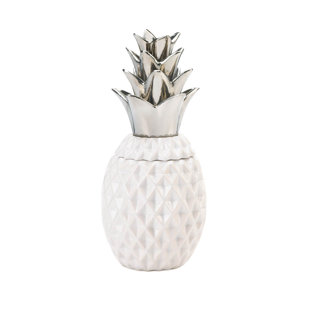 Home Garden Home Decor White Ceramic Pineapple Jar With Gold Lid