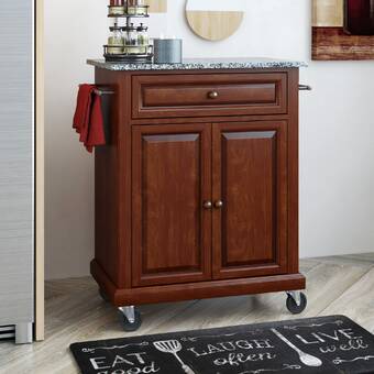 Three Posts Hedon Portable Kitchen Cart With Granite Top