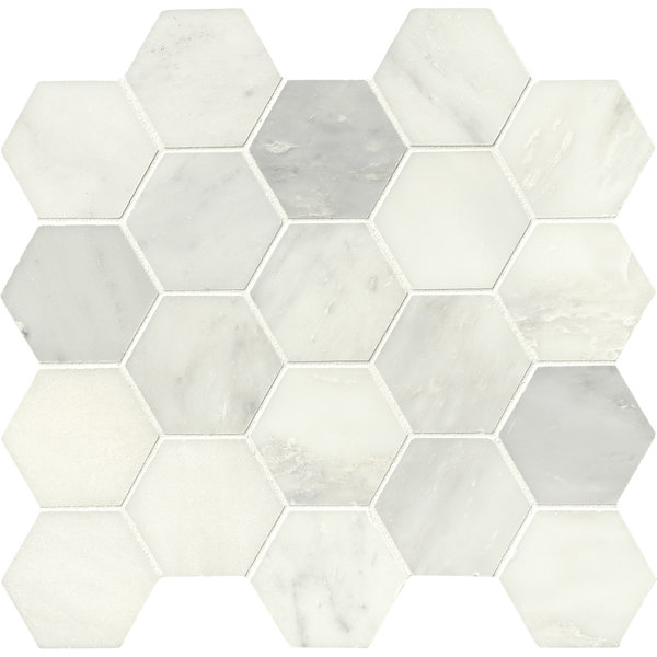 Greecian Hexagon Polished 3 x 3 Marble Mosaic Tile in White by MSI