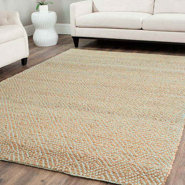 Richmond Hand-Woven Natural/Mint Green Indoor Area Rug by Beachcrest Home