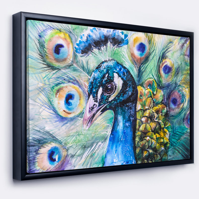 East Urban Home Beautiful Peacock Framed Watercolor Painting