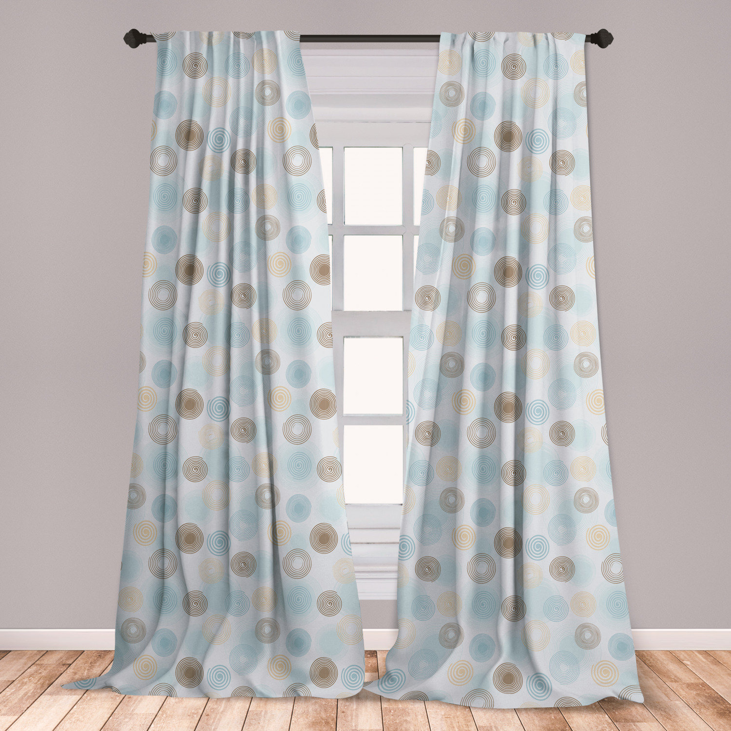 East Urban Home Ambesonne Brown And Blue Curtains, Twirls Vortex