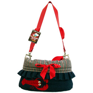 Snuggle Bug Reversible Denim Stripe Pet Carrier with Ruffle Trim