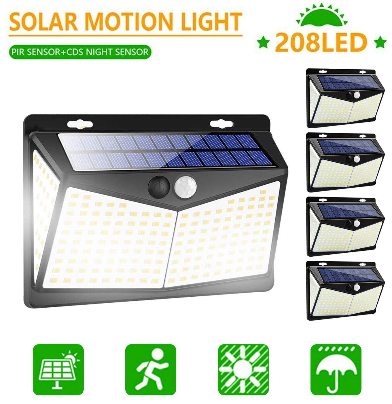 208LED Solar Power Garden Lights Outdoor Yard Lamps Waterproof PIR Motion Sensor
