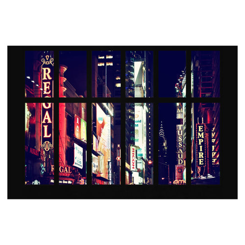 Window View of Times Square at Night 3.2m x 4.8m Textured Matte Peel & Stick Wall Mural East Urban Home