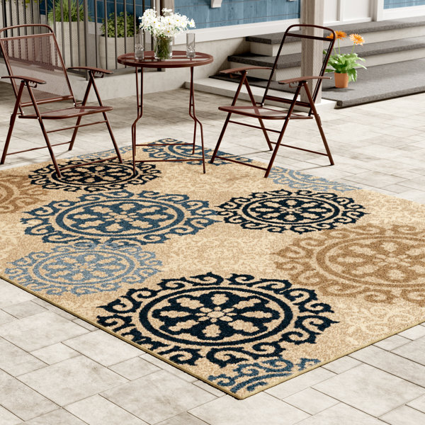 Maywood Beige/Navy/Blue Indoor/Outdoor Area Rug by