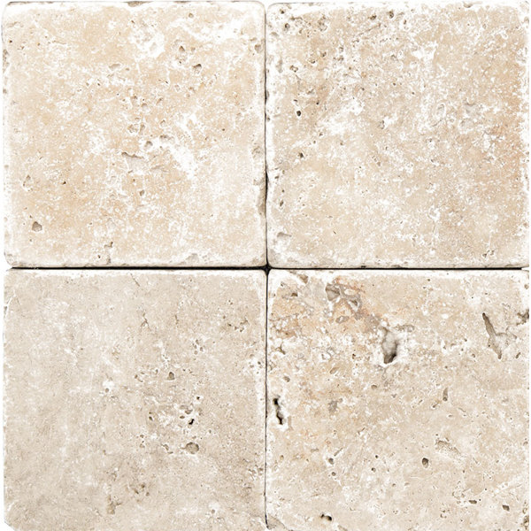 Rustic Tumbled 4 x 4 Travertine Field Tile in Ivory by Parvatile