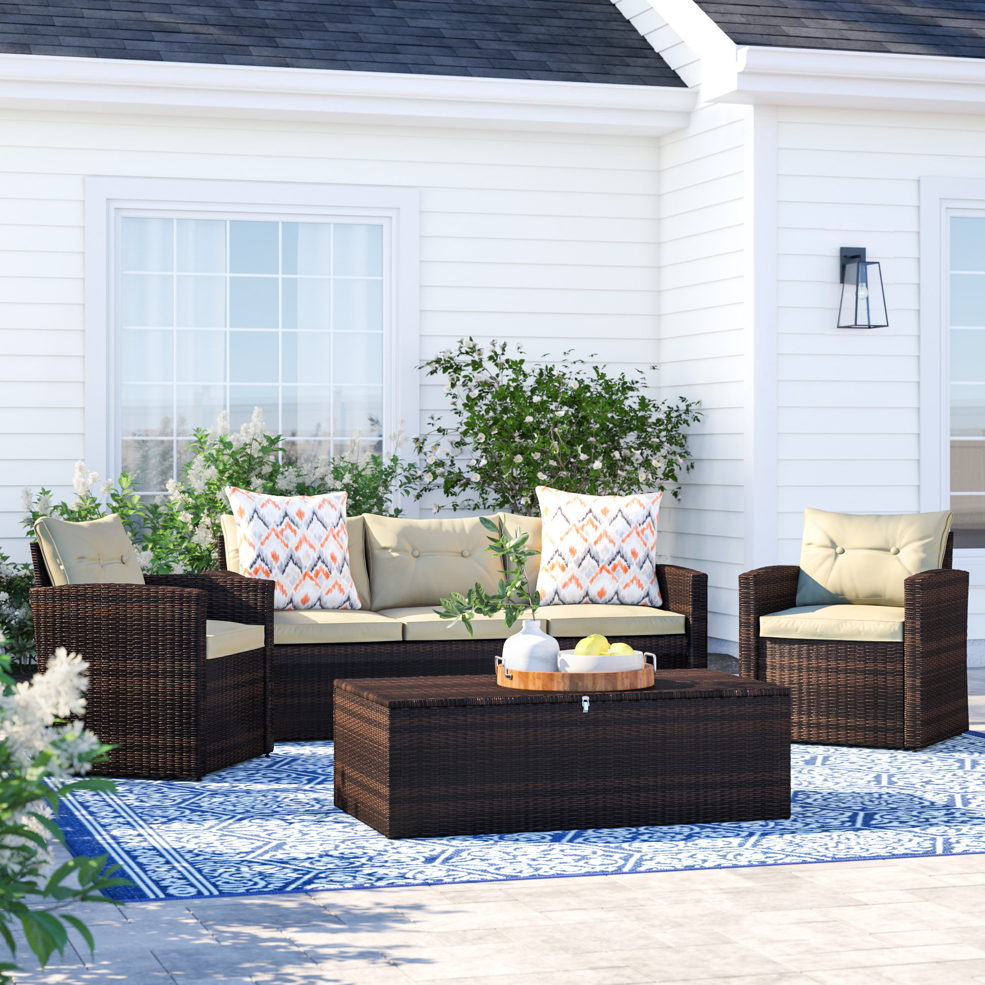 Arlington 4 Piece Wicker Sofa Seating Group With Cushions Arlington 4 Piece Wicker Sofa Seating Group With Cushions