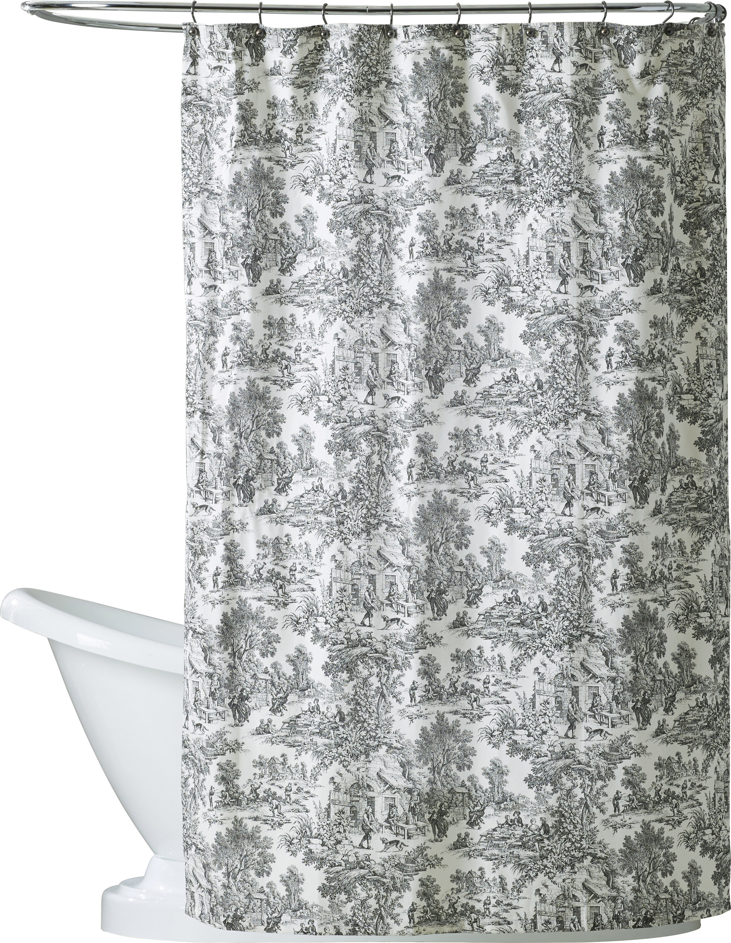 toile shower curtain gray