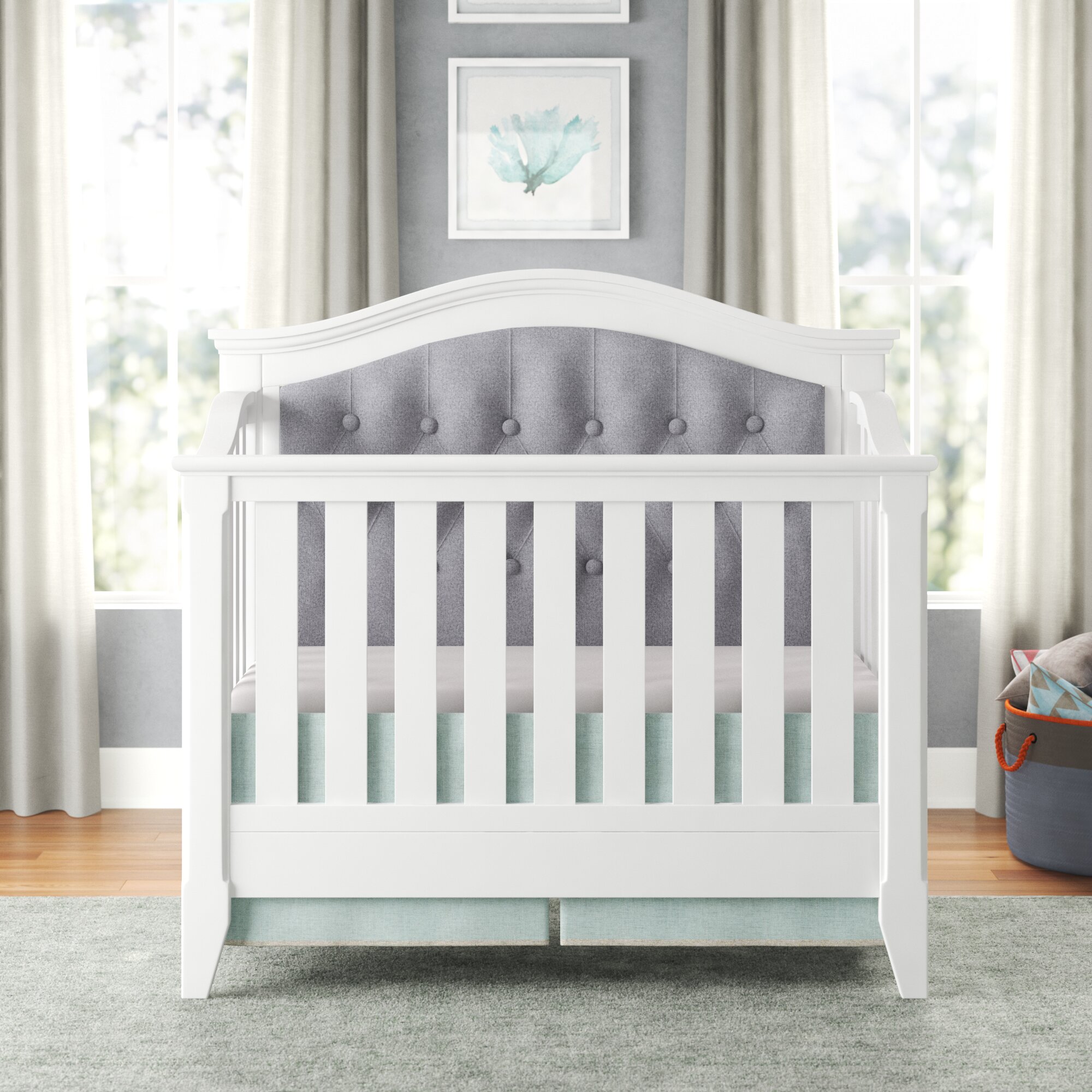 baby crib with padded headboard