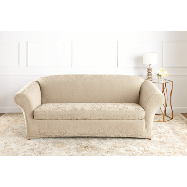 Stretch Jacquard Damask Box Cushion Sofa Slipcover By Sure Fit