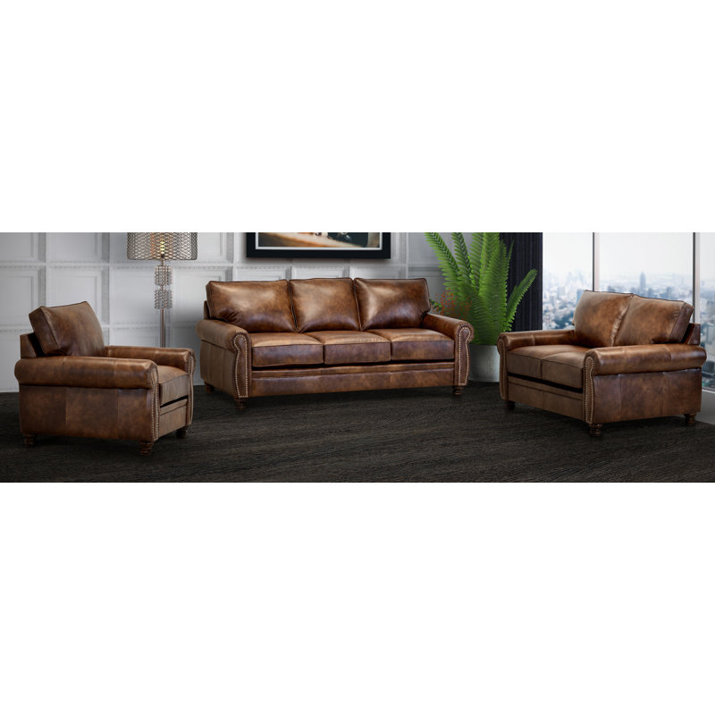 Charlton Home Made In Usa Ghonge Brown Top Grain Leather Sofa Usa Ghonge Brown Top Grain Leather Sofa