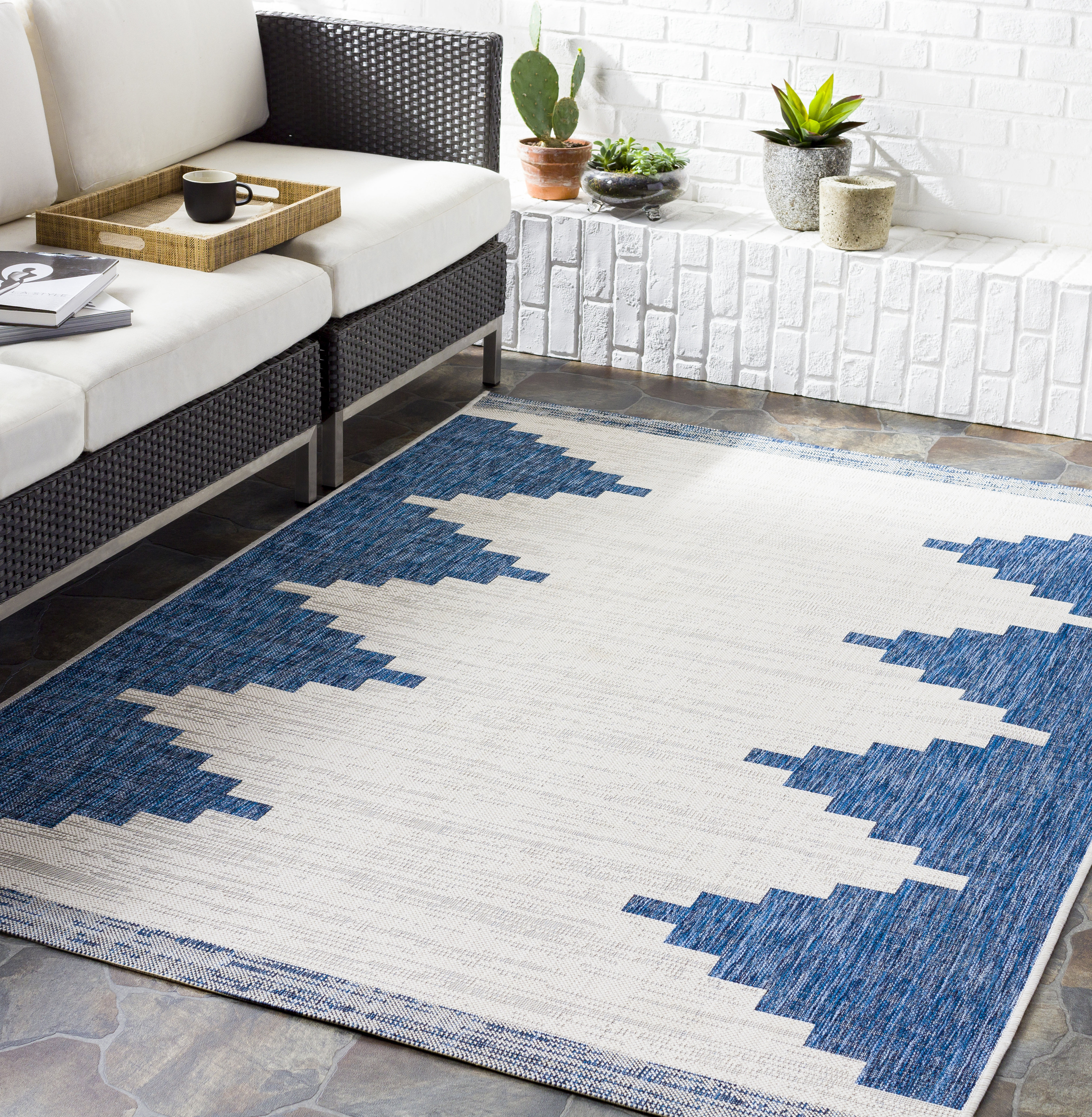 Foundry Select Kailyn Southwestern Bright Blue Beige Indoor Outdoor Area Rug Reviews Wayfair