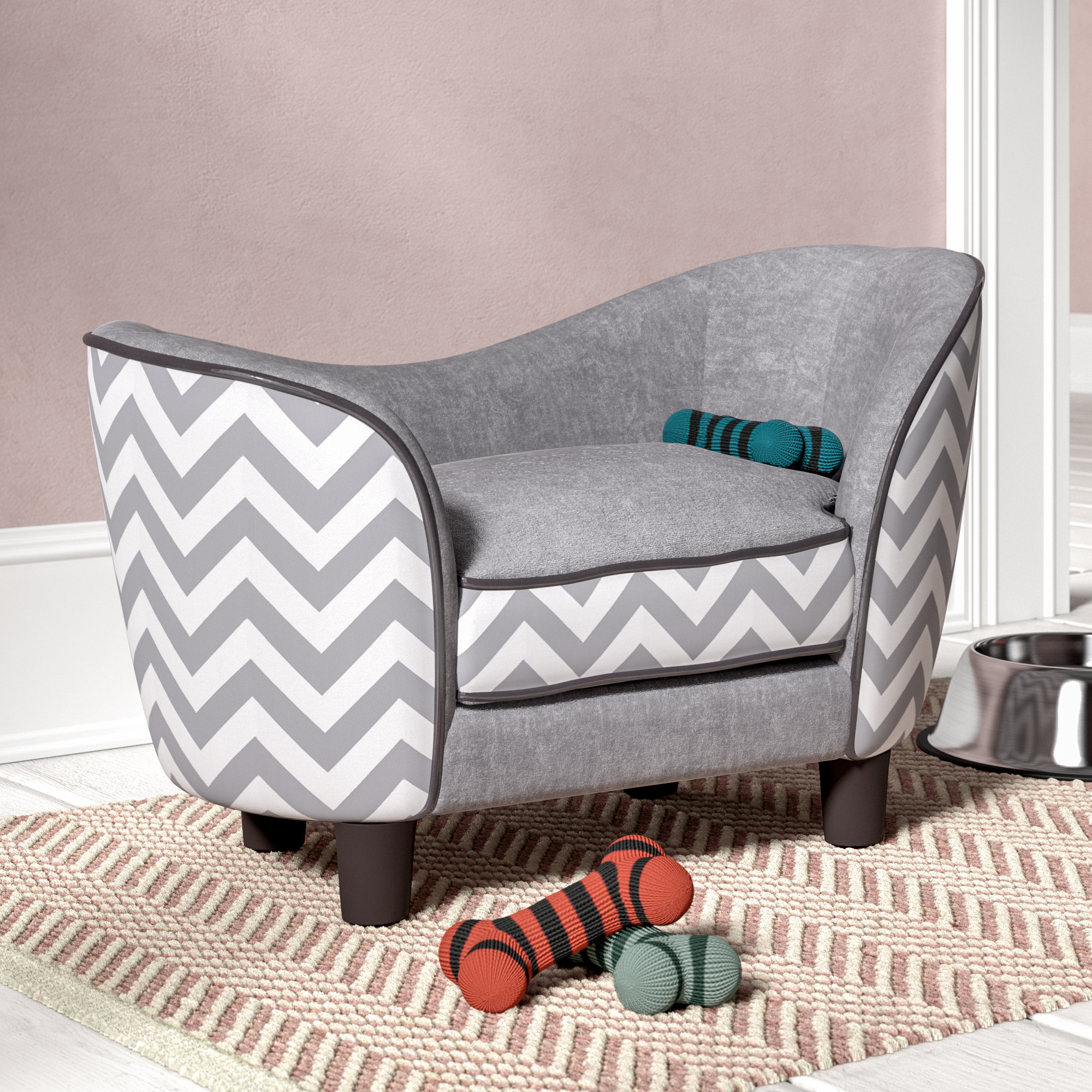 Archie Oscar Freddie Wooden Plush Fur Dog Sofa In Grey Reviews
