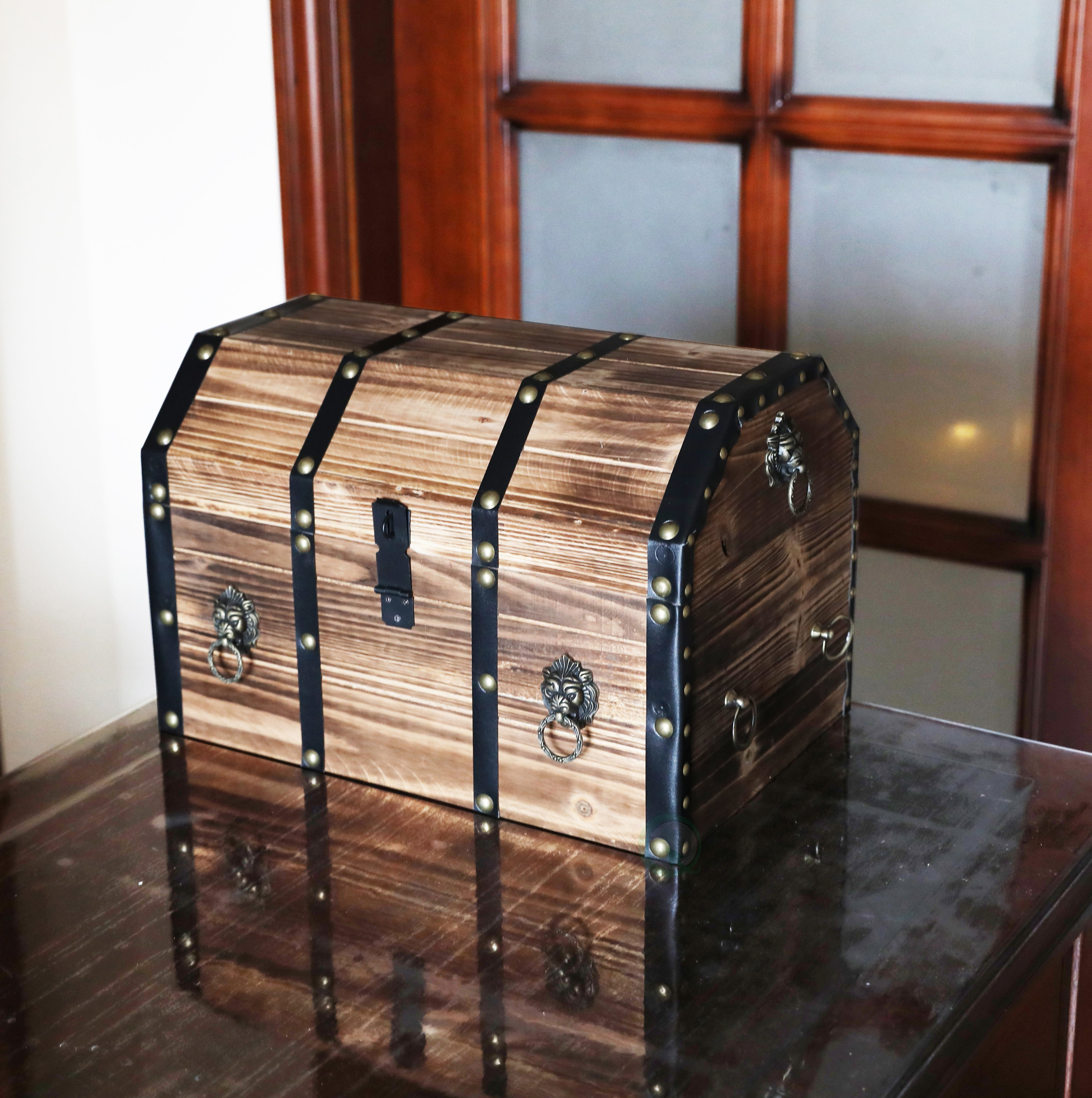 Quickway Imports Large Wooden Pirate Lockable Trunk With Lion