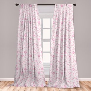 Ambesonne Cherry Blossom Curtains Childish Pink Flowers On White Background Kids Girls Simple Design Window Treatments 2 Panel Set For Living Room