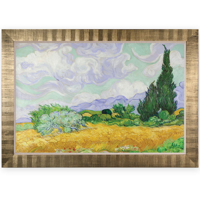 Fleur De Lis Living Wheat Field With Cypresses Gold Framed Oil