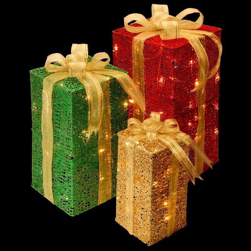 National Tree Co. 3 Piece Sisal Gift Box Lighted Display ...