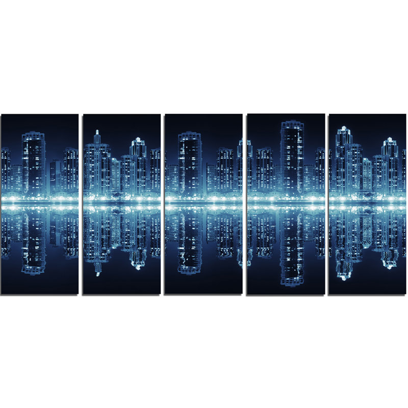 Designart Seamless Modern City 5 Piece Wall Art On Wrapped Canvas Set Wayfair