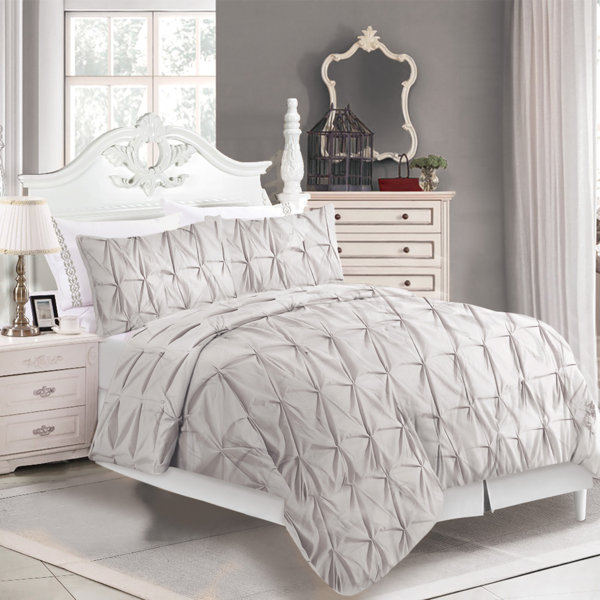 Swift Home Premium Bedding Set Collection 2-Piece Floral Ruched Pinch Pleat Pintuck Comforter Set Twin//Twin XL Gray